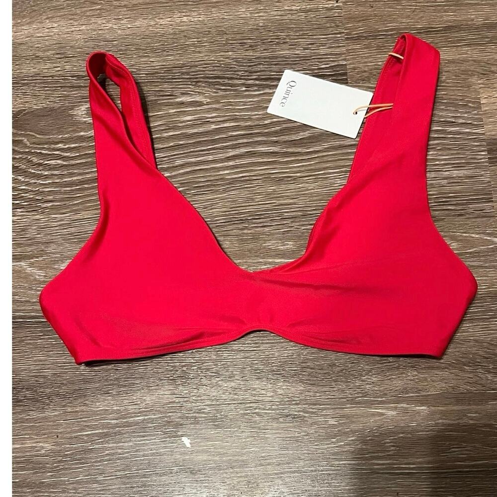 Quince Italian Plunge Bikini Top in Cherry Red NWT!